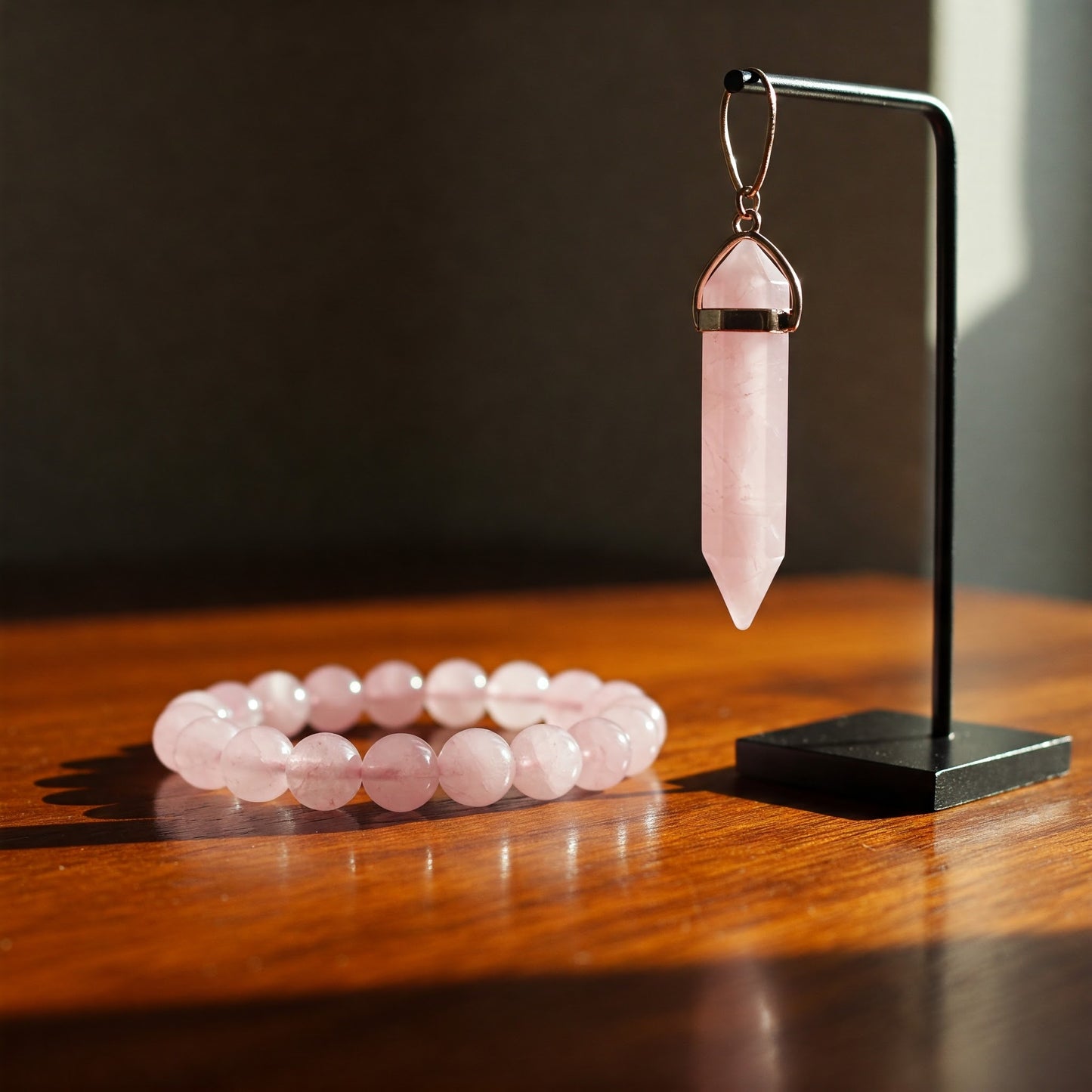 Energised Rose Quartz Bracelet & Pendant Combo