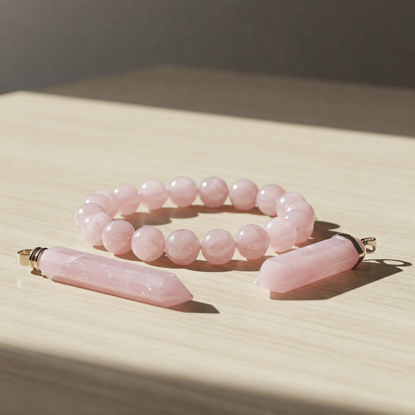 Energised Rose Quartz Bracelet & Pendant Combo