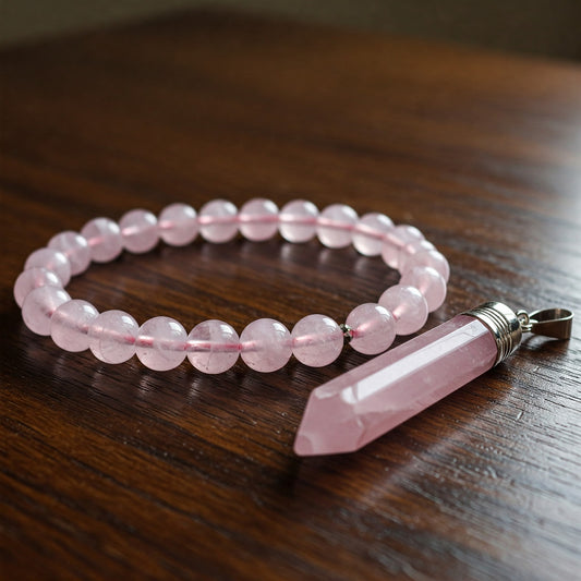 Energised Rose Quartz Bracelet & Pendant Combo