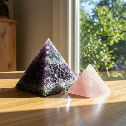 Energised Amethyst & Rose Quartz Pyramid Combo