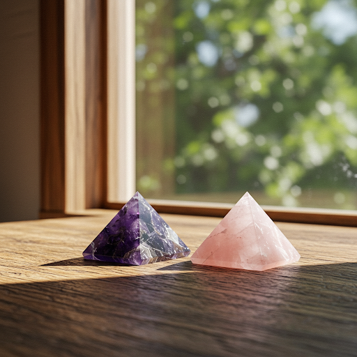 Energised Amethyst & Rose Quartz Pyramid Combo